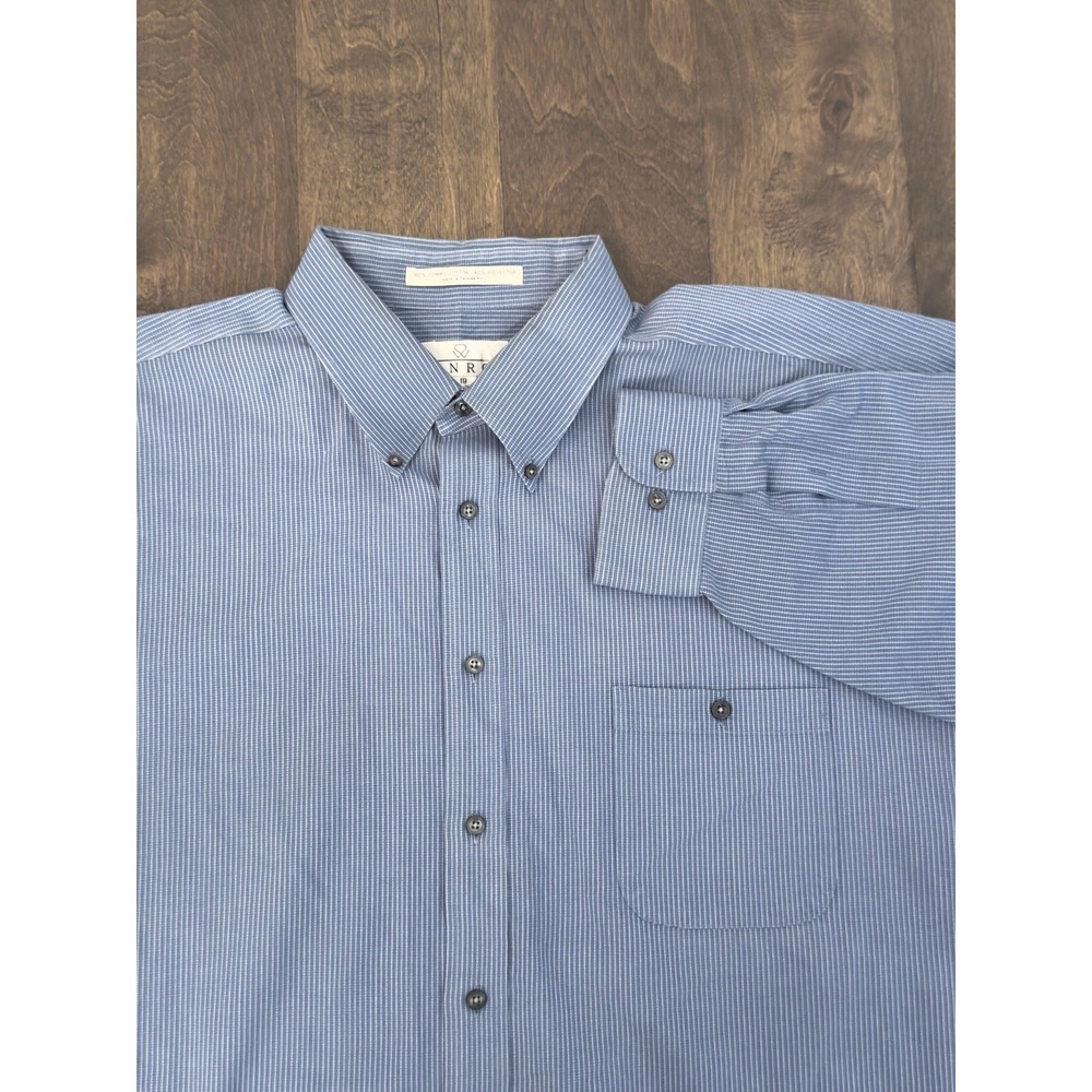 Enro Mens Button Down Blue Striped Dress Shirt Size 19 34-35 Long Sleeve Cotton